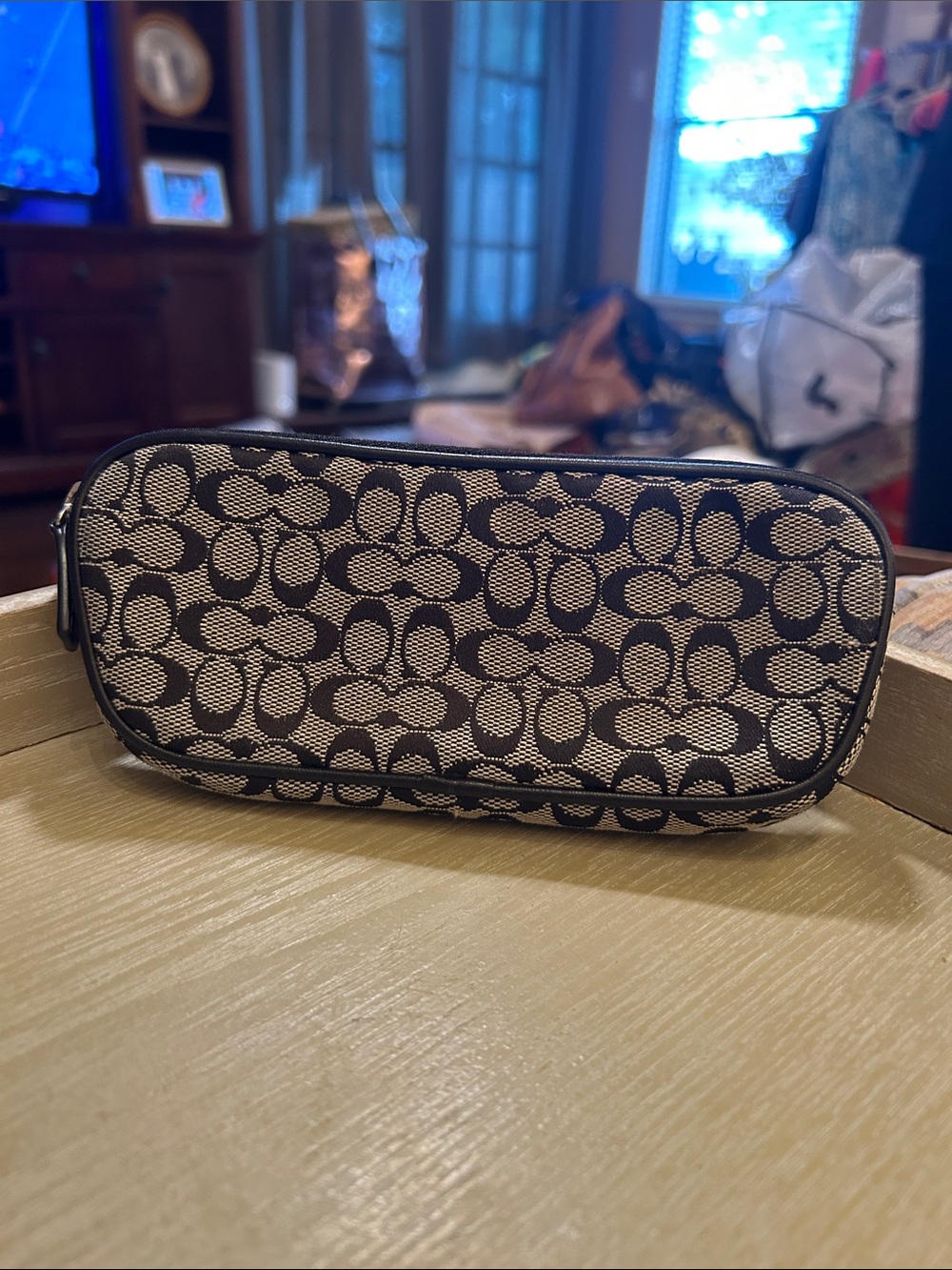 Coach Signature Sunglass Case in Black and Tan